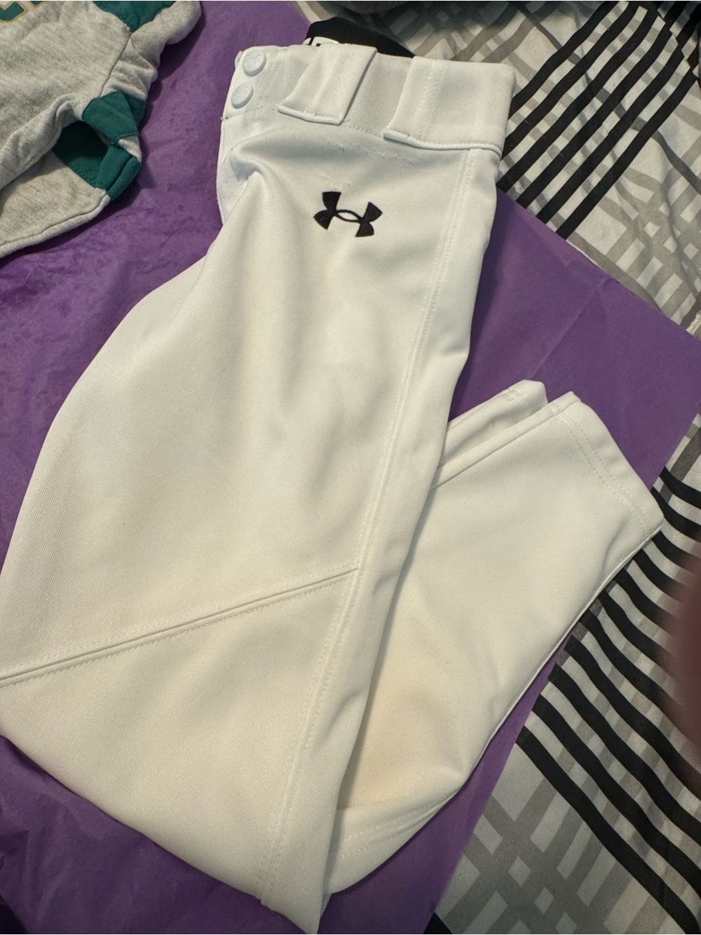 Under Armour Youth Small White Baseball Pants Open Bottom Belt Loops YS
